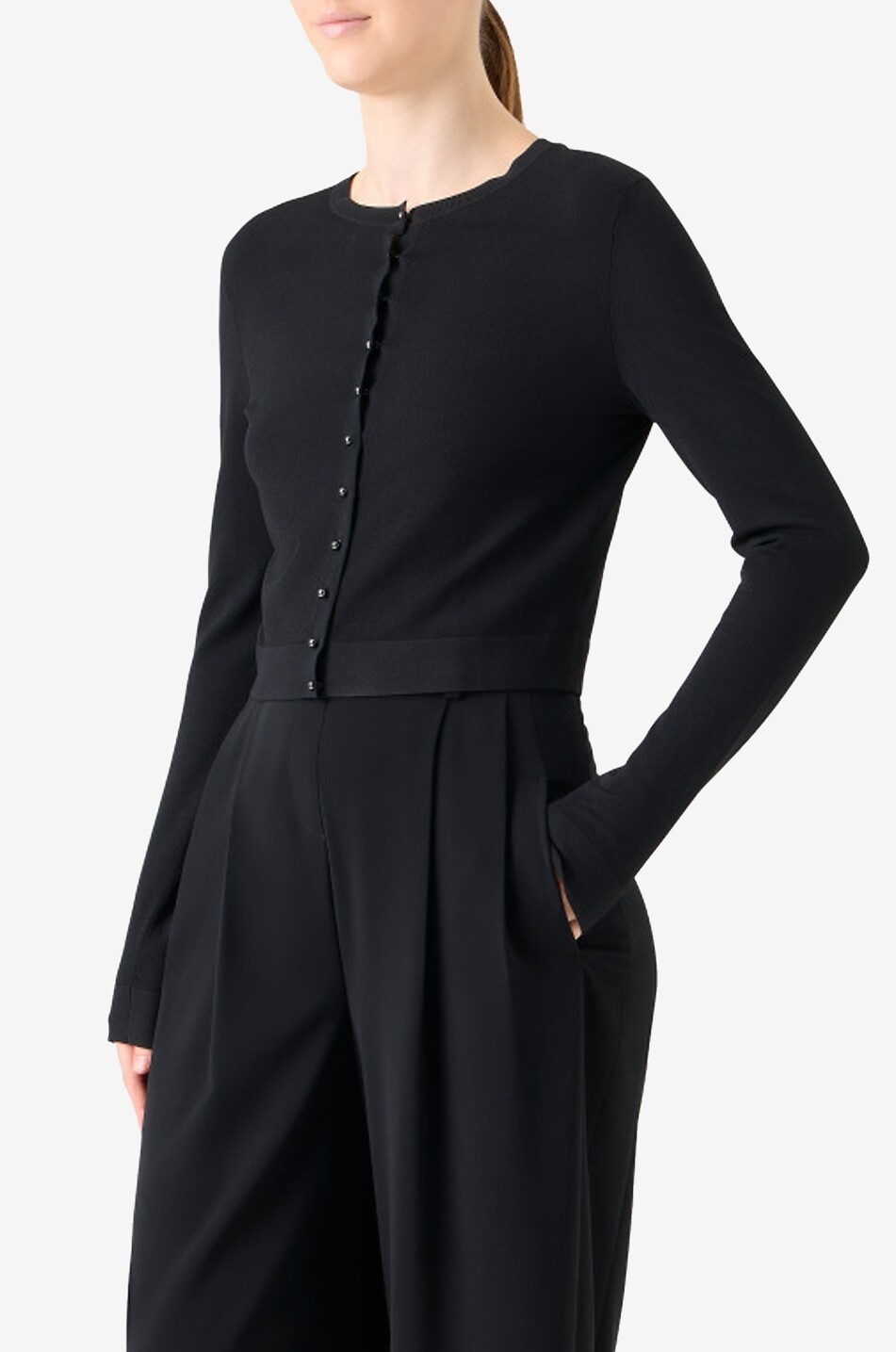 AKRIS PUNTO Geknöpfter schmaler Cardigan mit Rundhalsausschnitt aus Jersey Damen SCHWARZ 6