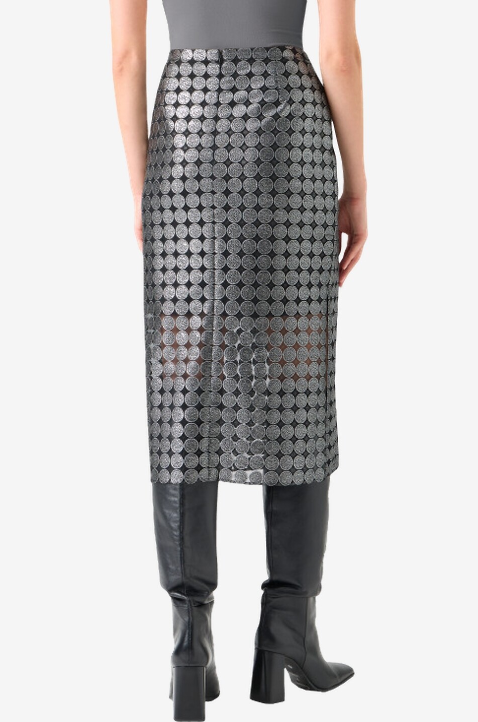 AKRIS PUNTO Jupe crayon ajourée à pois métallisés Femme GRIS MOYEN 4