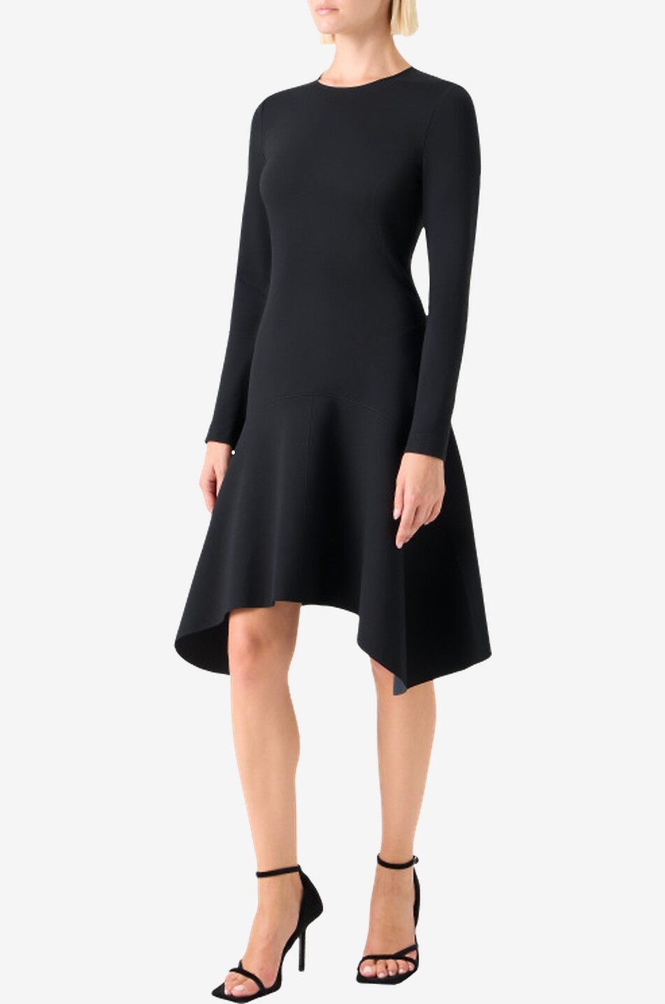 AKRIS PUNTO Flared asymmetric round-neck jersey dress Women BLACK 6