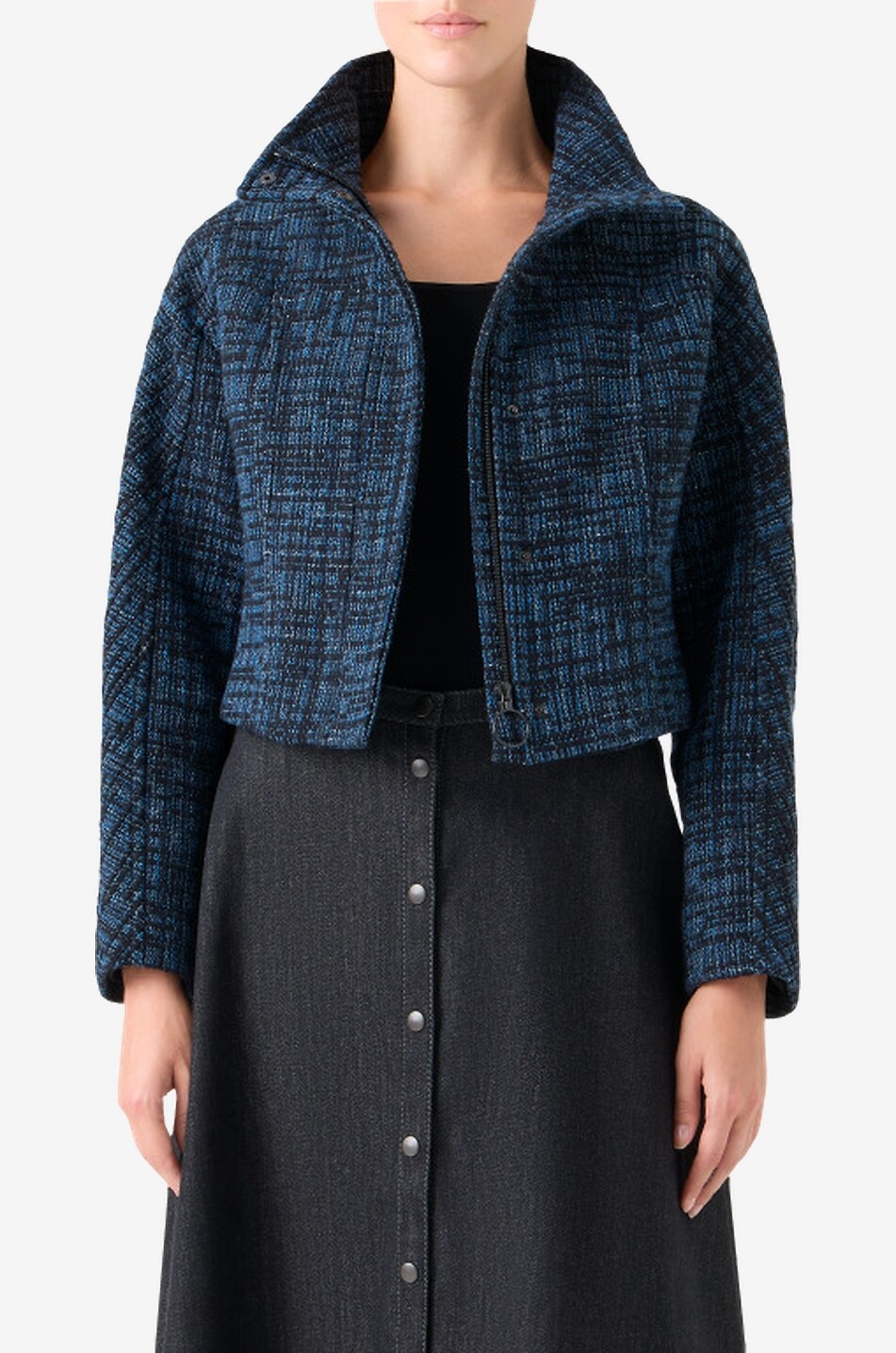 AKRIS PUNTO Veste ajustée à col montant en tweed de denim Femme BLEU MOYEN 3