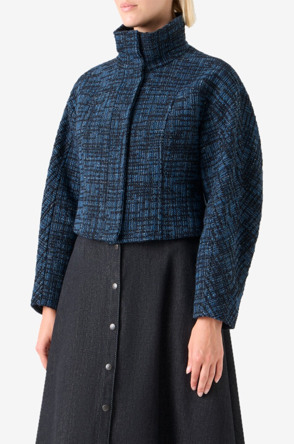 AKRIS PUNTO Veste ajustée à col montant en tweed de denim Femme BLEU MOYEN 5