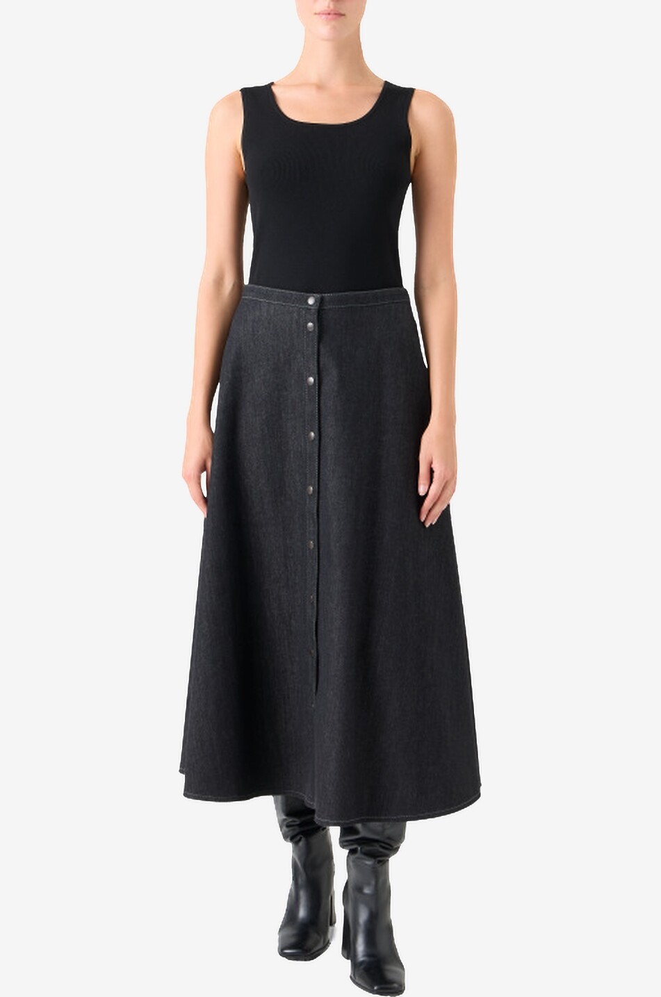 AKRIS PUNTO Jupe midi évasée boutonnée en denim Femme NOIR 3