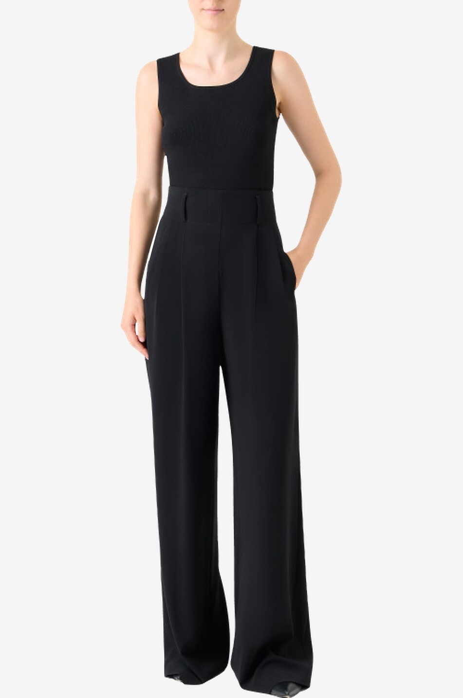AKRIS PUNTO Florina pleated wide-leg high-rise crepe trousers Women BLACK 3
