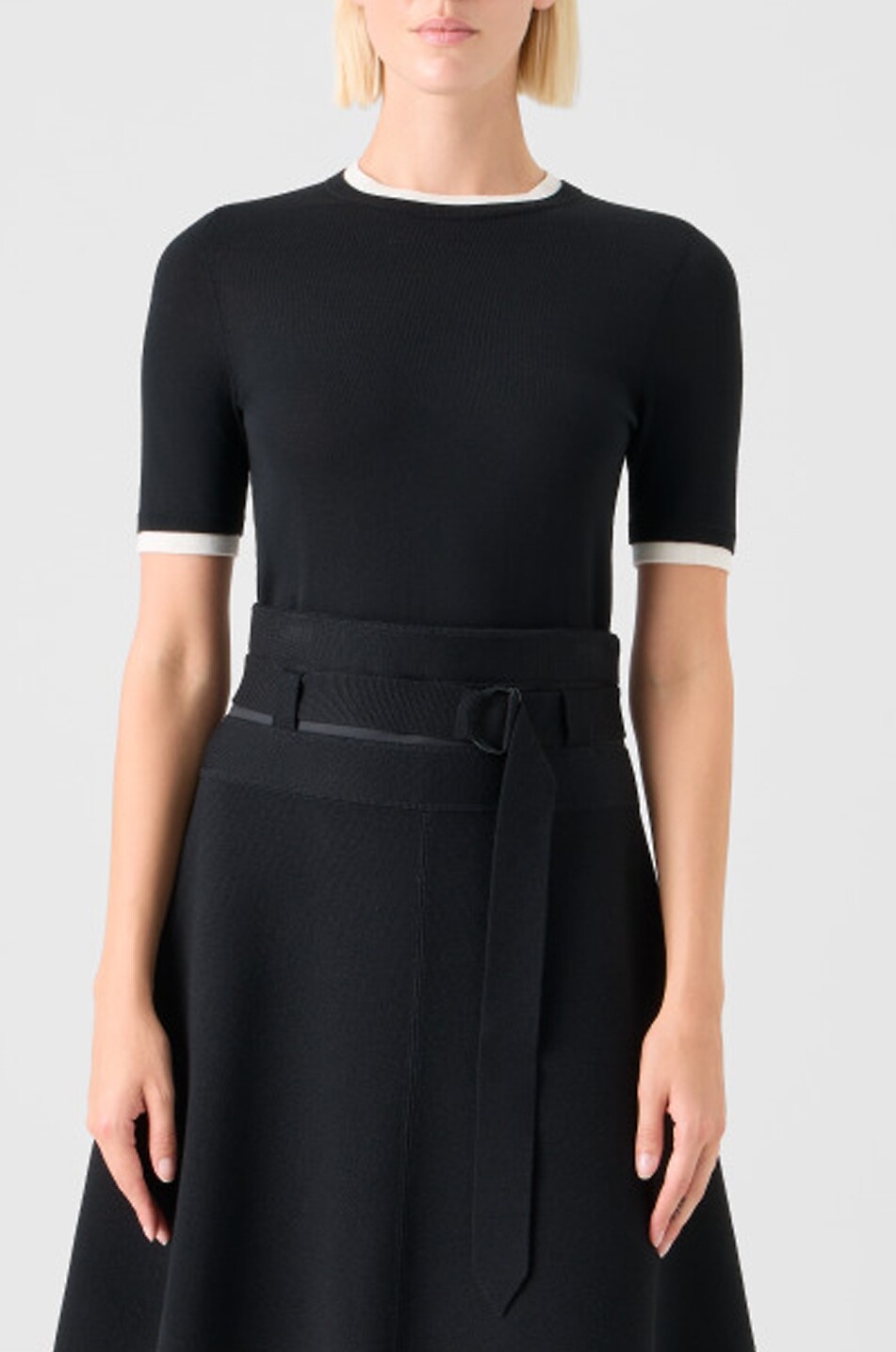 AKRIS PUNTO Short-sleeved virgin wool jumper with contrast trims Women BLACK 3