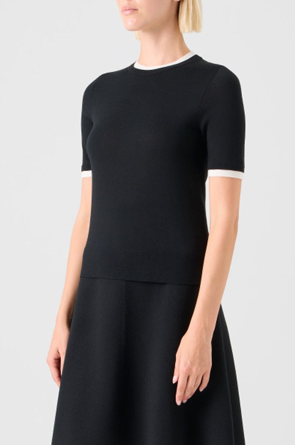 AKRIS PUNTO Short-sleeved virgin wool jumper with contrast trims Women BLACK 6