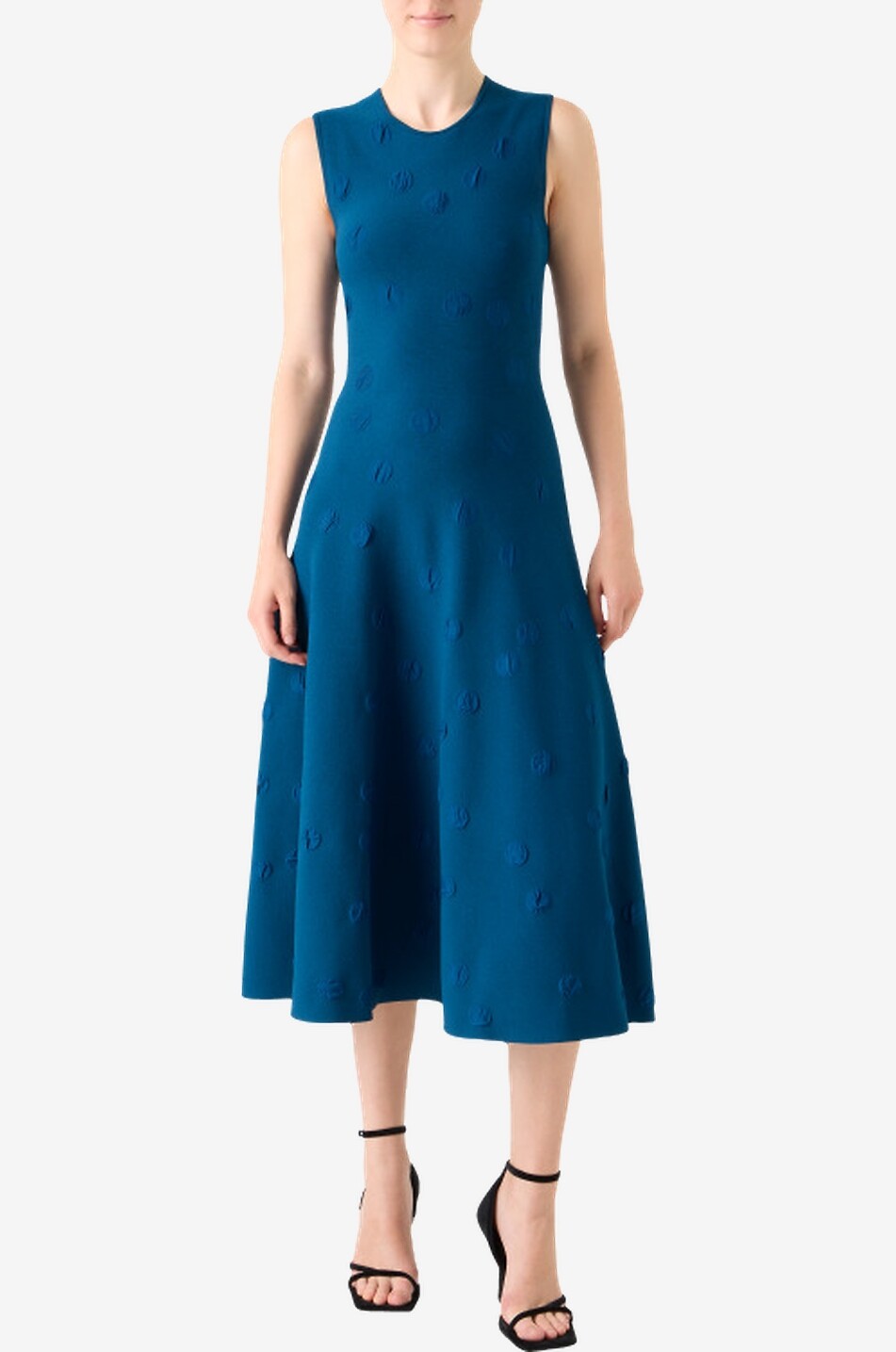 AKRIS PUNTO Ärmelloses Midi-Strickkleid mit 3D-Tupfen Damen MITTELBLAU 3