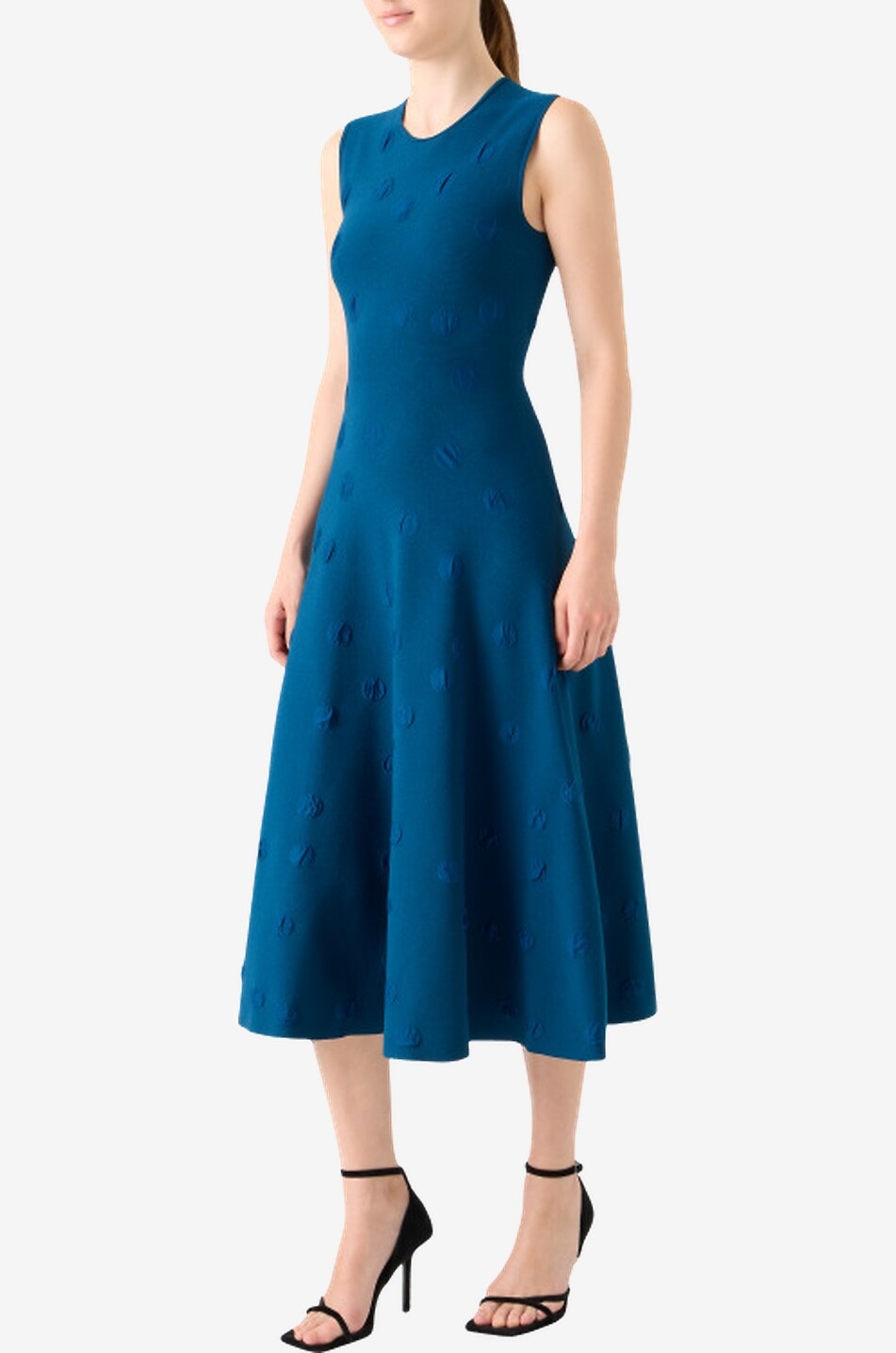 AKRIS PUNTO Ärmelloses Midi-Strickkleid mit 3D-Tupfen Damen MITTELBLAU 6
