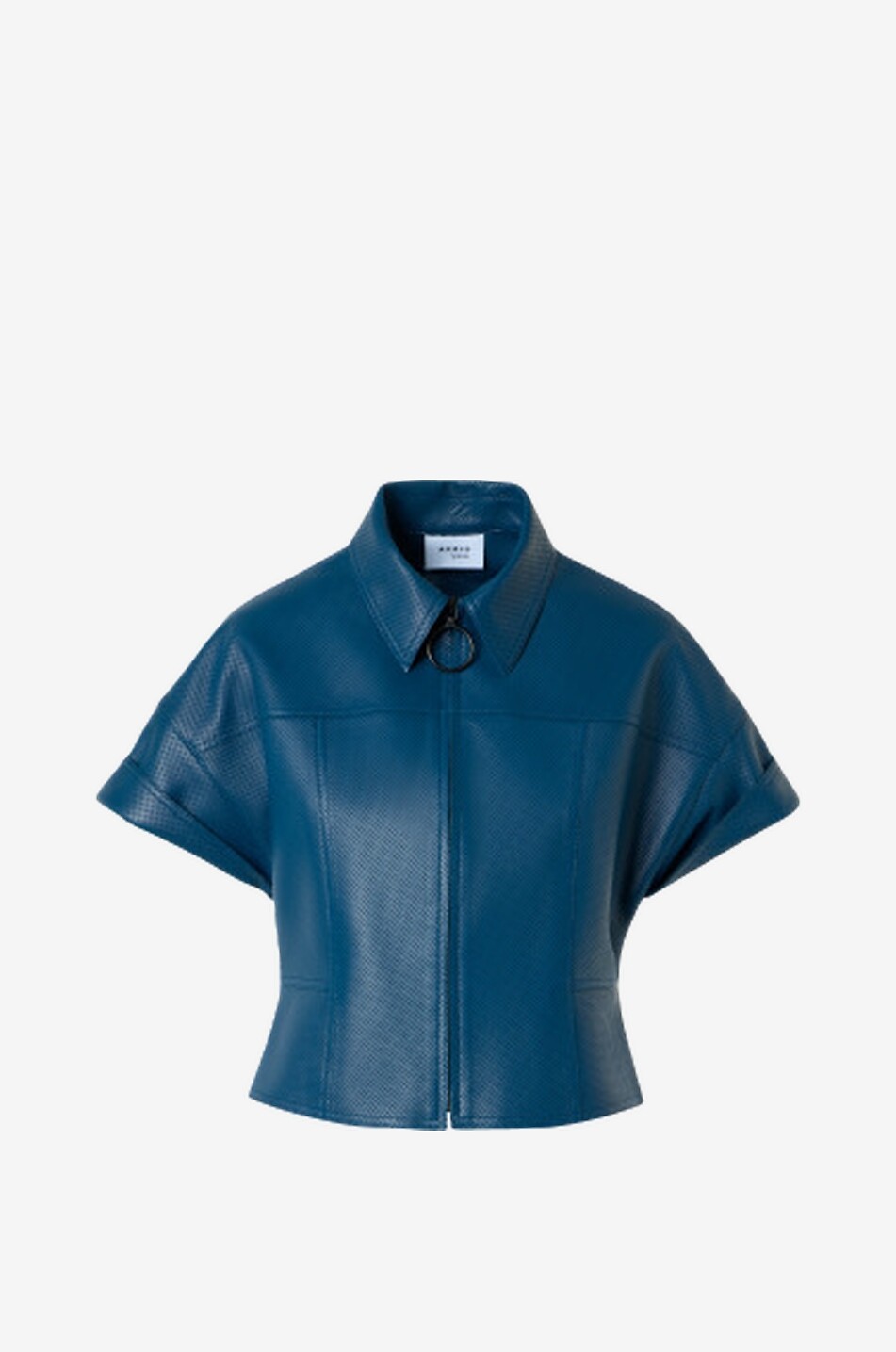AKRIS PUNTO Short fitted perforated leather jacket Women DARK BLUE 1
