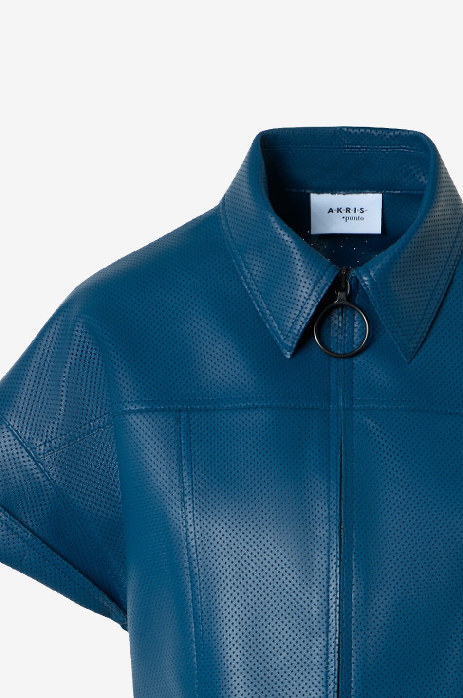 AKRIS PUNTO Short fitted perforated leather jacket Women DARK BLUE 7