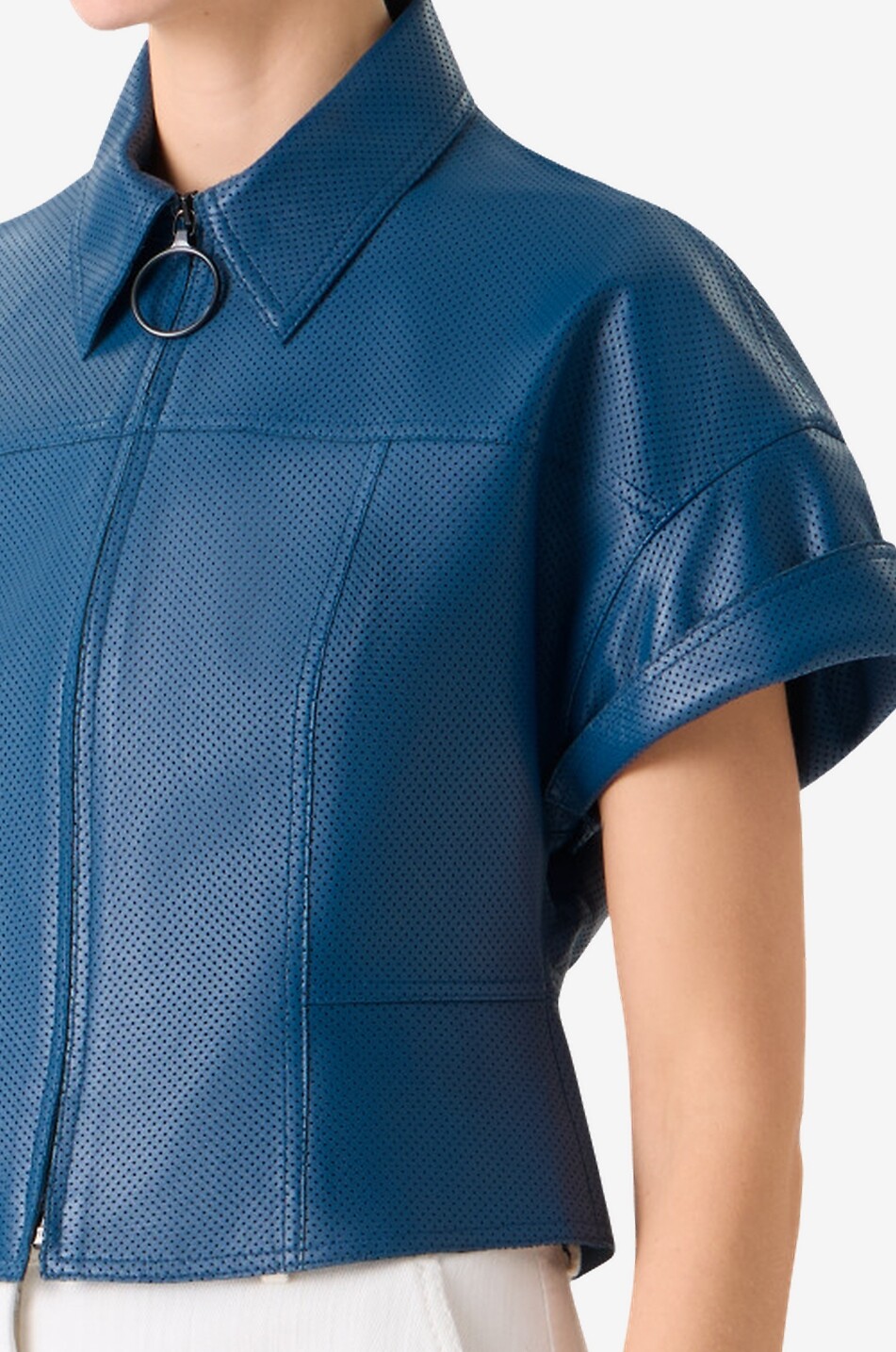 AKRIS PUNTO Short fitted perforated leather jacket Women DARK BLUE 5