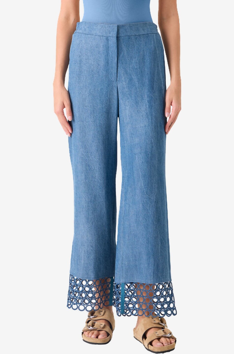 AKRIS PUNTO Wide-leg trousers with elasticated waist adorned with lace Women MEDIUM BLUE 3
