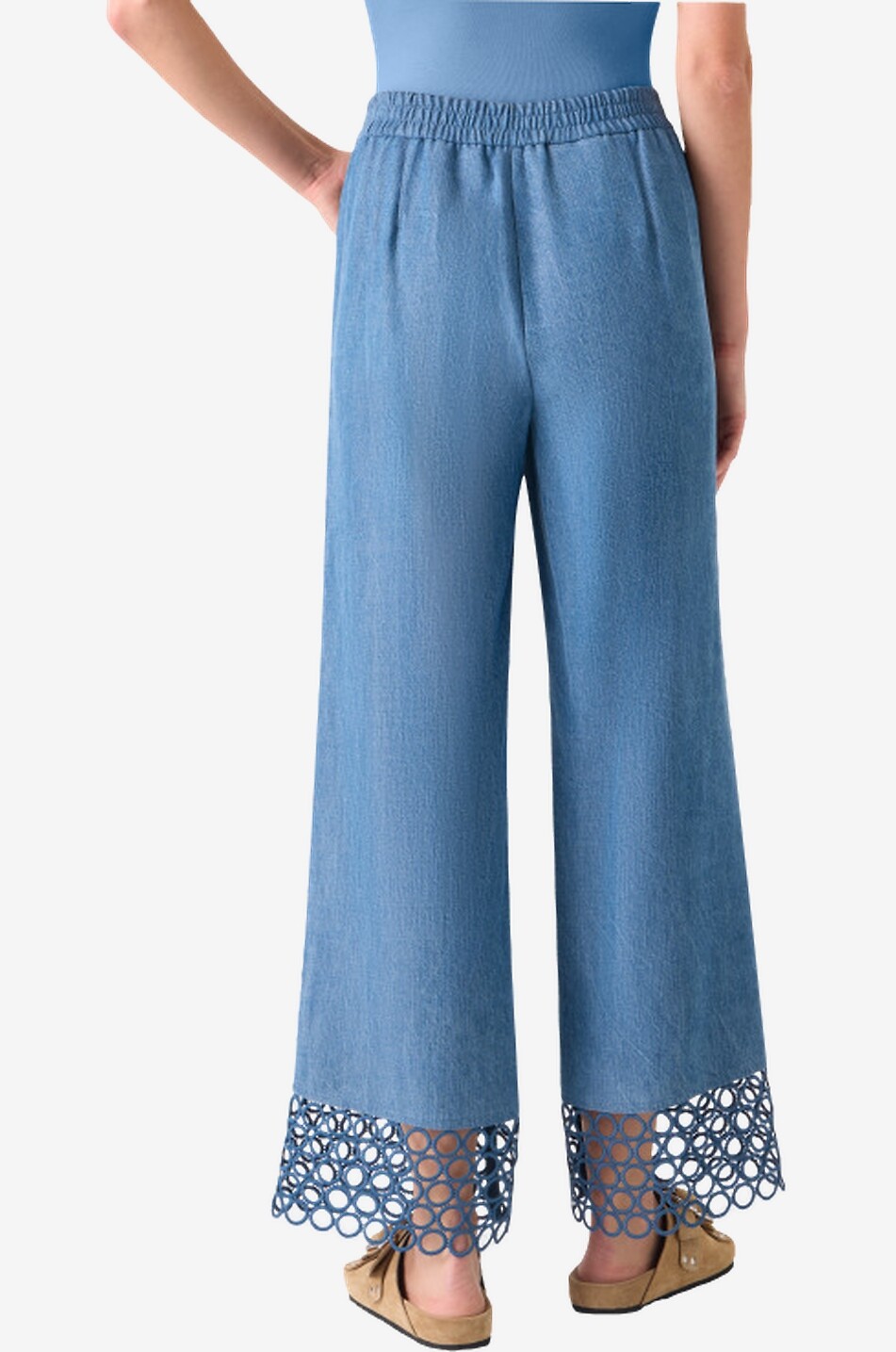 AKRIS PUNTO Wide-leg trousers with elasticated waist adorned with lace Women MEDIUM BLUE 4