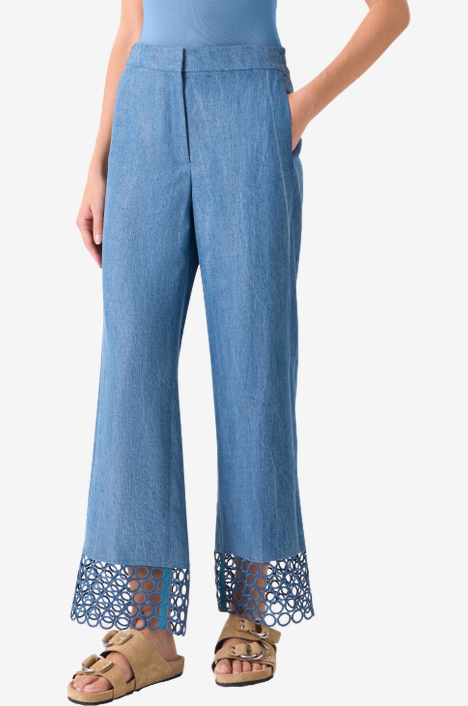 AKRIS PUNTO Wide-leg trousers with elasticated waist adorned with lace Women MEDIUM BLUE 6