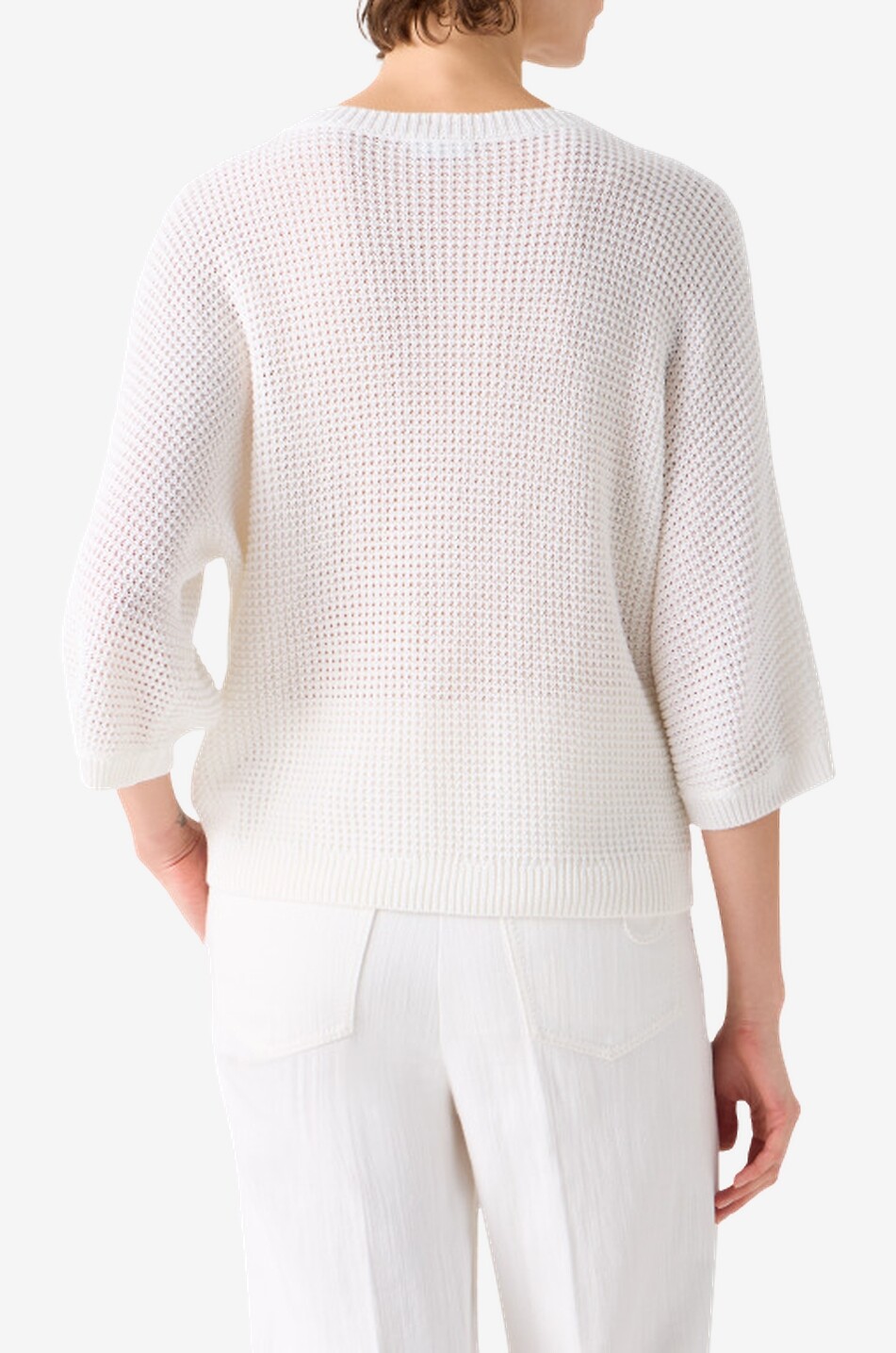 AKRIS PUNTO Pull à col rond en lin et coton Femme BLANC CASSE 4