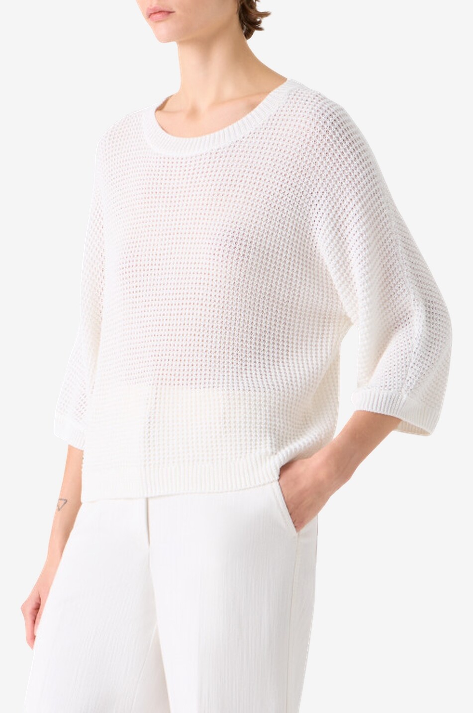 AKRIS PUNTO Pull à col rond en lin et coton Femme BLANC CASSE 6