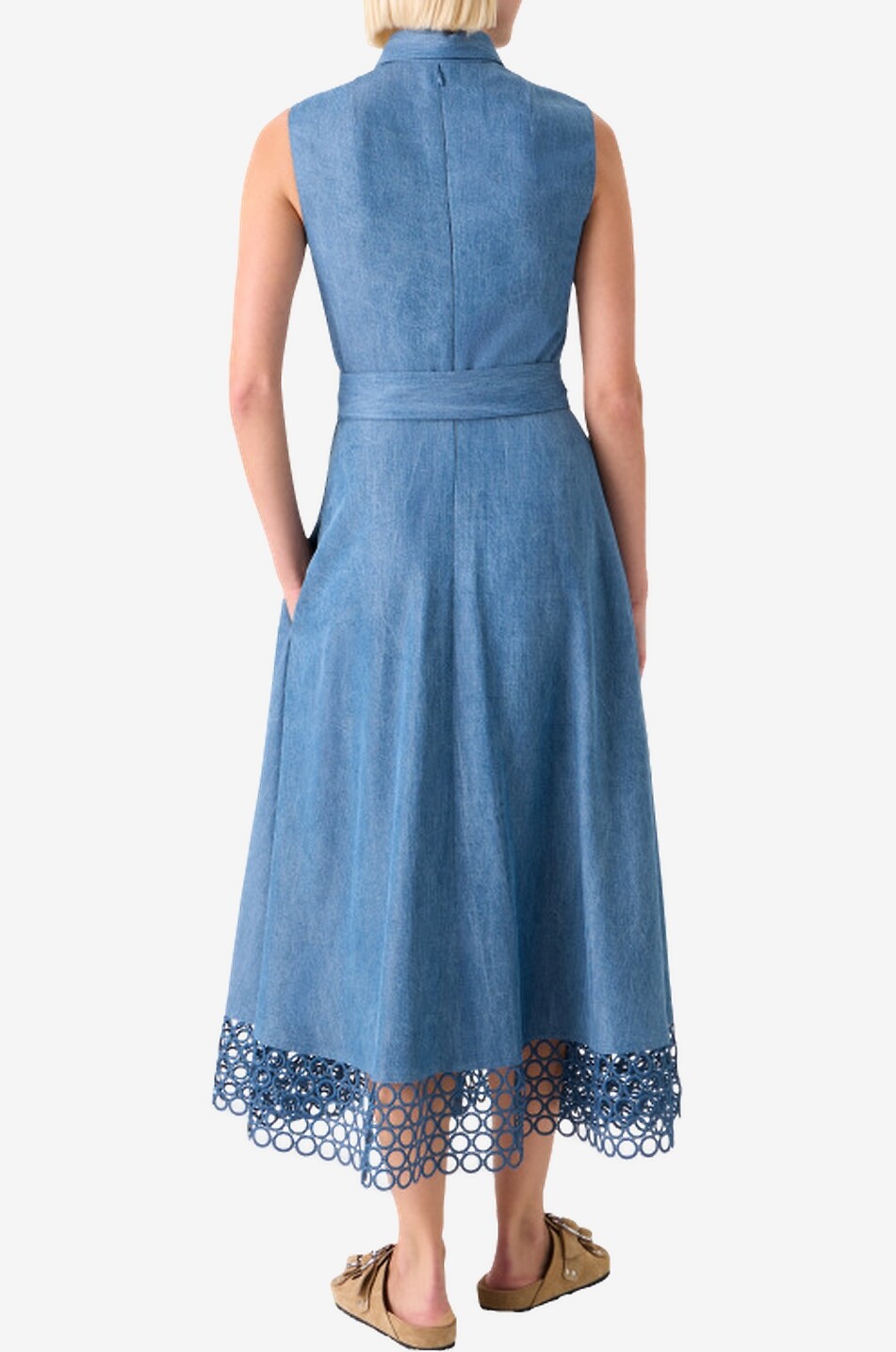 AKRIS PUNTO Belted sleeveless denim midi shirt dress Women MEDIUM BLUE 4