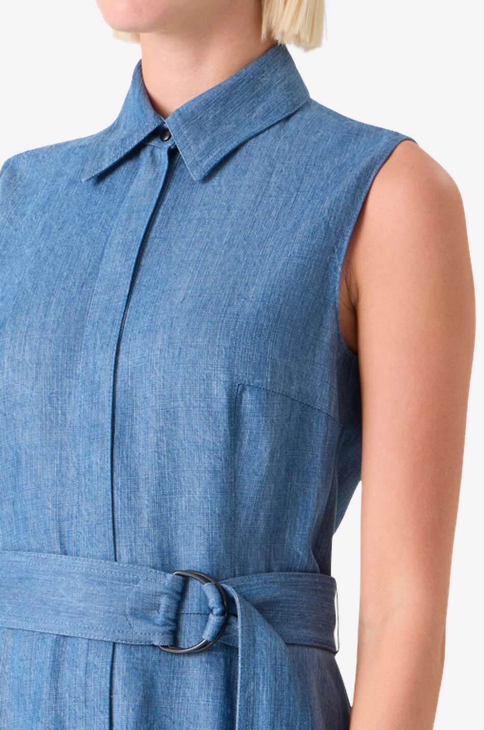 akris punto belted denim dress Akris punto Denim Belted Sleeveless Midi-Dress