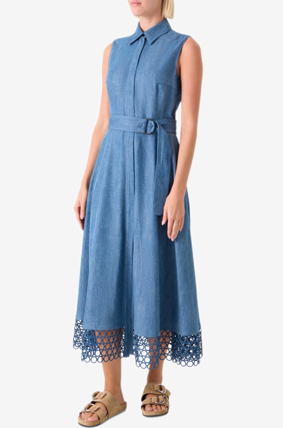 akris punto belted denim dress Akris Belted Stretch Cotton Denim Shirtdress