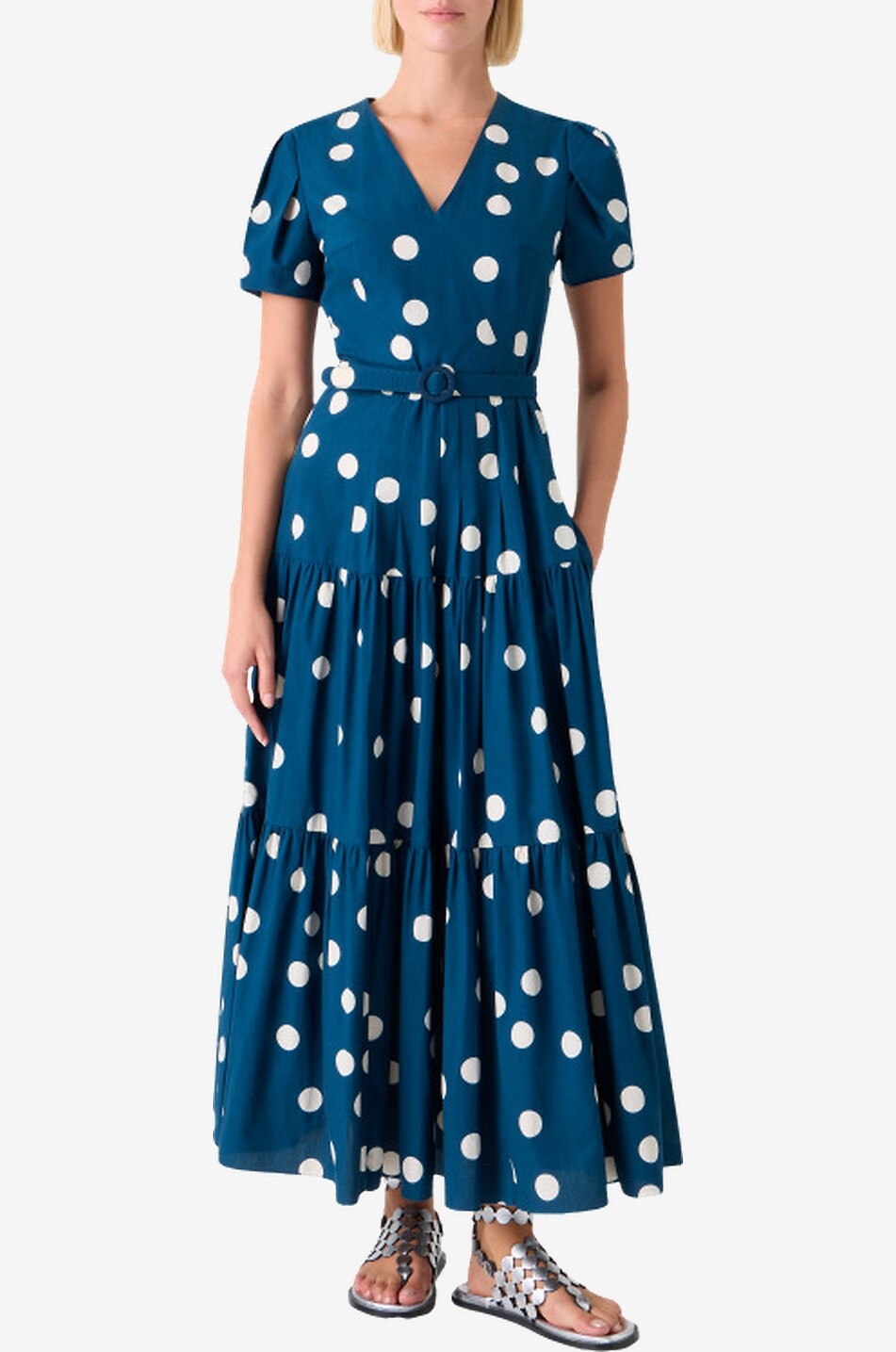 AKRIS PUNTO Long-sleeved belted polka dot cotton dress Women DARK BLUE 4