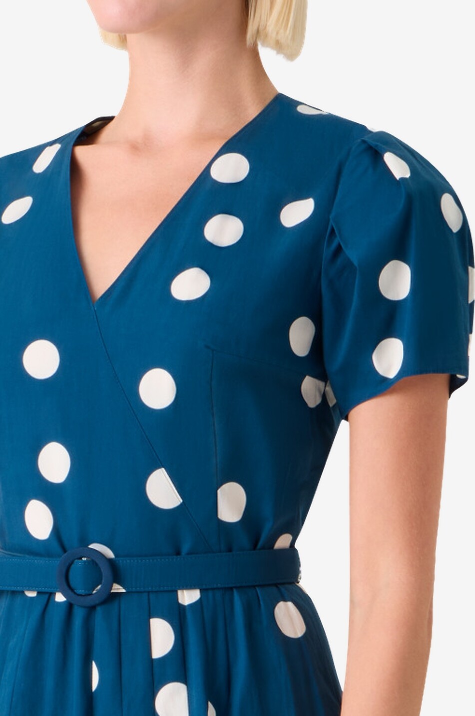AKRIS PUNTO Long-sleeved belted polka dot cotton dress Women DARK BLUE 5