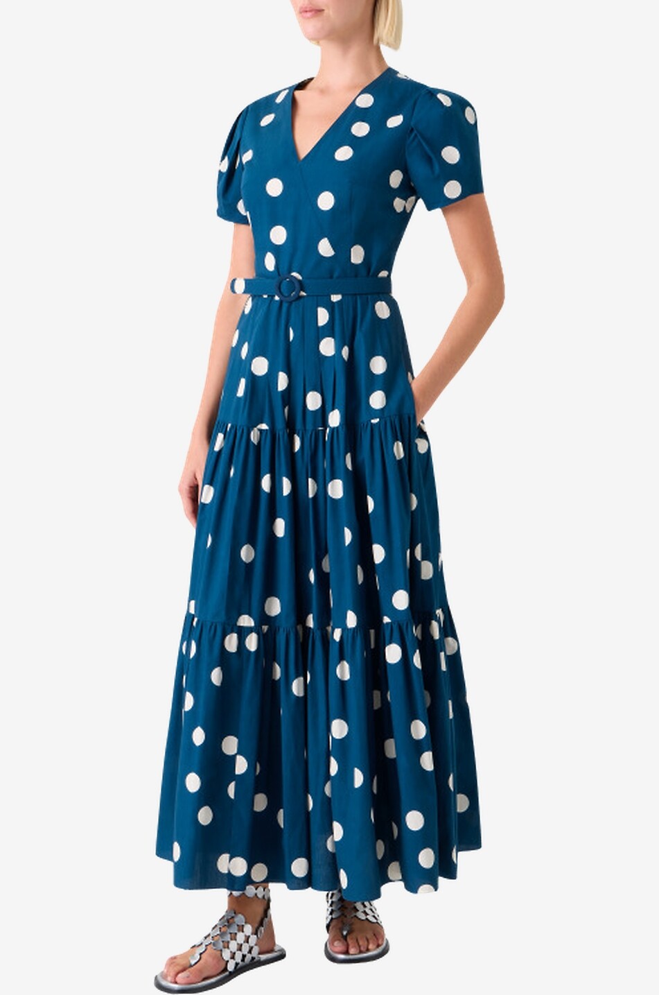AKRIS PUNTO Long-sleeved belted polka dot cotton dress Women DARK BLUE 6