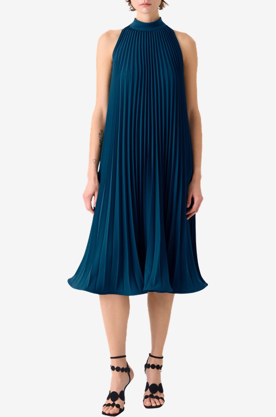 AKRIS PUNTO Long-sleeved flared pleated jersey dress Women DARK BLUE 3