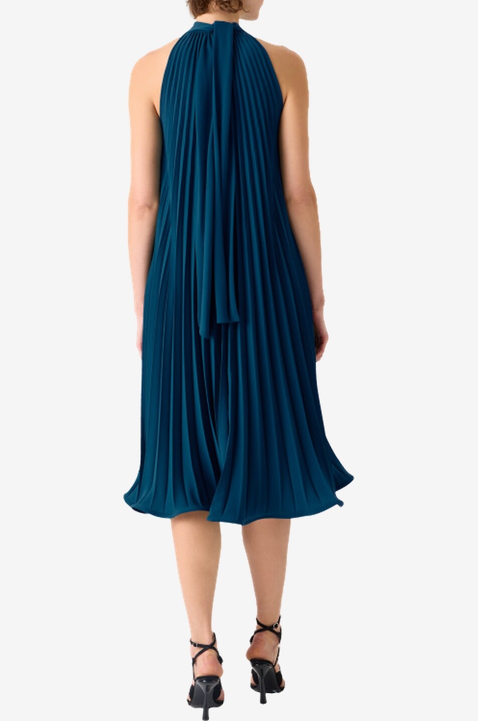 AKRIS PUNTO Long-sleeved flared pleated jersey dress Women DARK BLUE 4