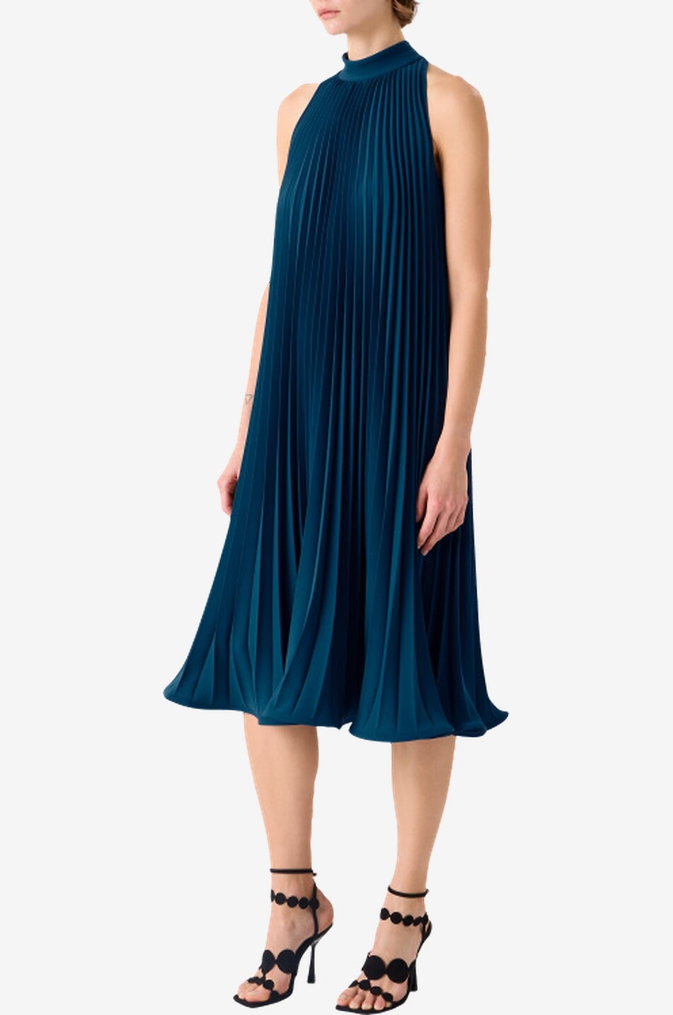 AKRIS PUNTO Long-sleeved flared pleated jersey dress Women DARK BLUE 6