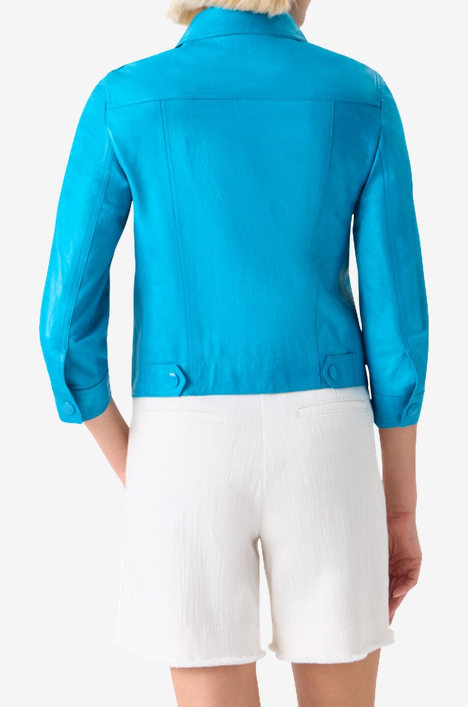AKRIS PUNTO Veste courte à col chemise en cuir Femme BLEU CLAIR 4