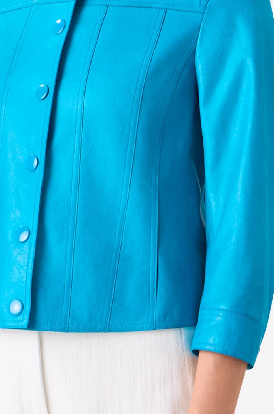 AKRIS PUNTO Veste courte à col chemise en cuir Femme BLEU CLAIR 5
