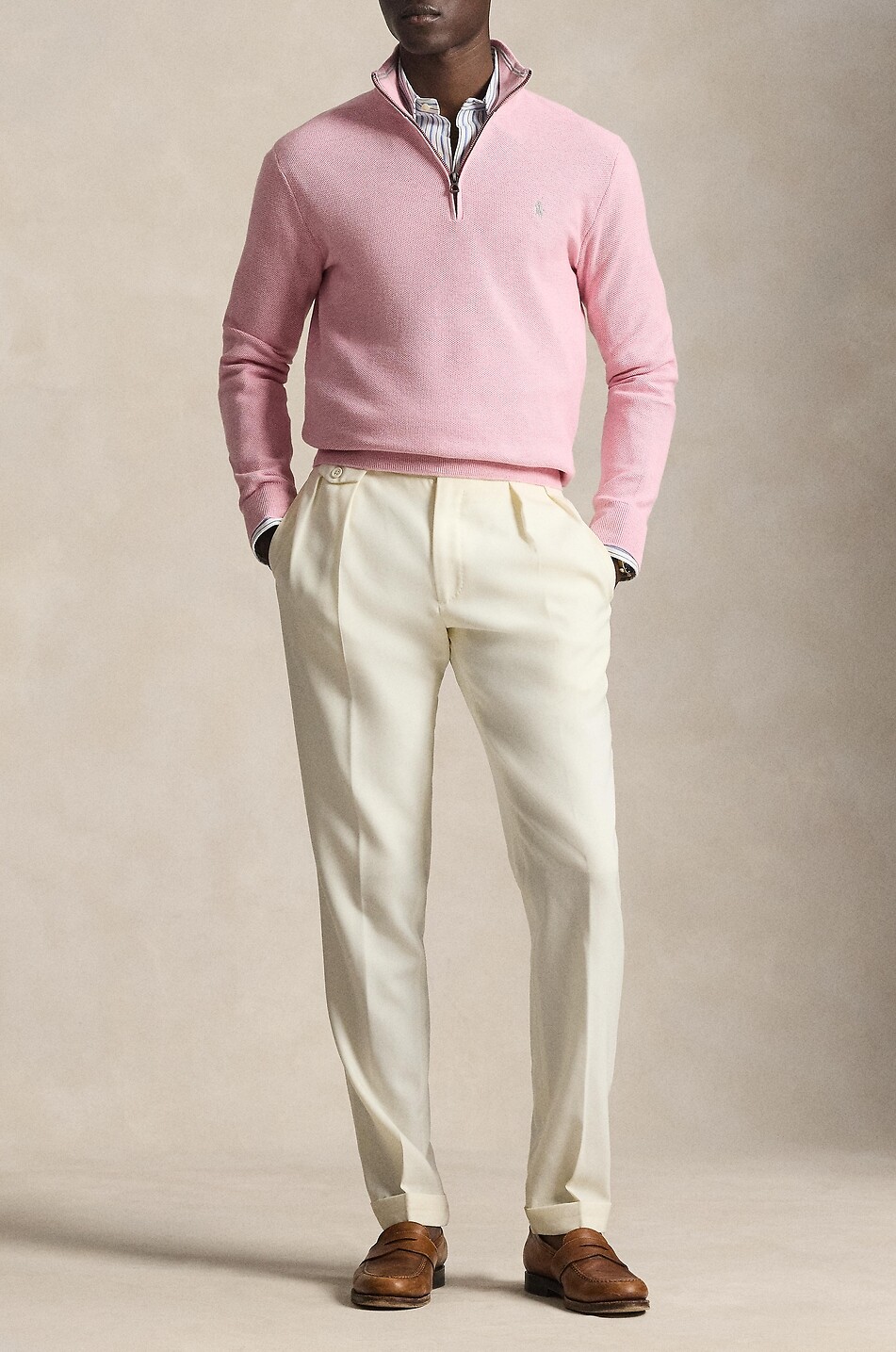 POLO RALPH LAUREN Pony piqué knit half-zip stand-up collar jumper Men PINK 2
