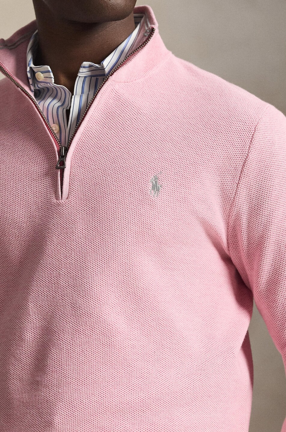 POLO RALPH LAUREN Pony piqué knit half-zip stand-up collar jumper Men PINK 4