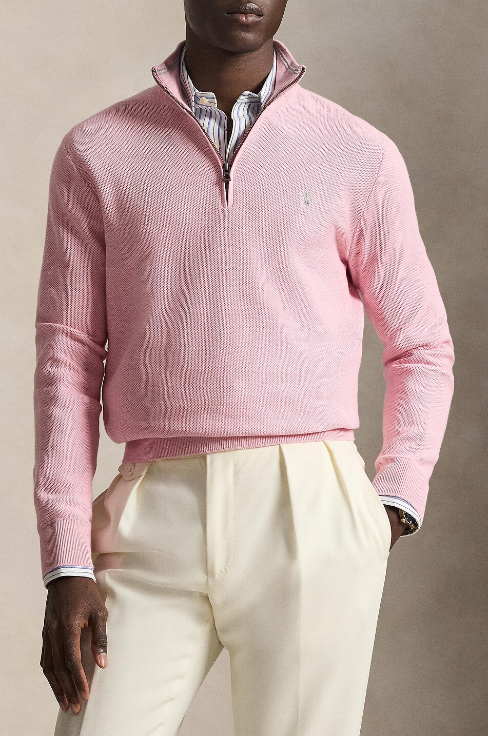POLO RALPH LAUREN Pony piqué knit half-zip stand-up collar jumper Men PINK 5
