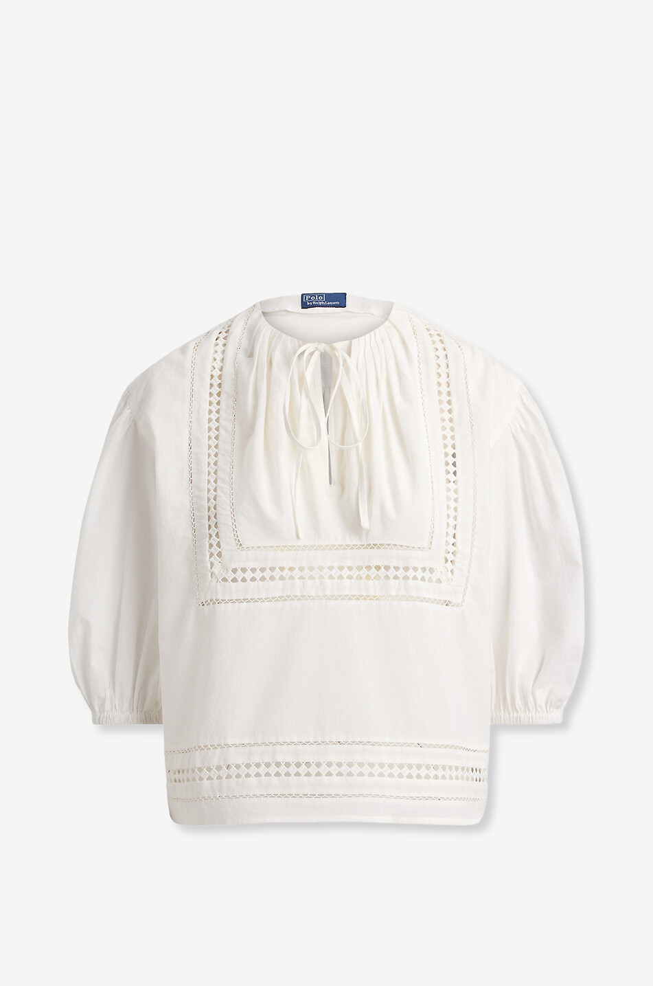 Puff-sleeved cotton blouse with lace trim