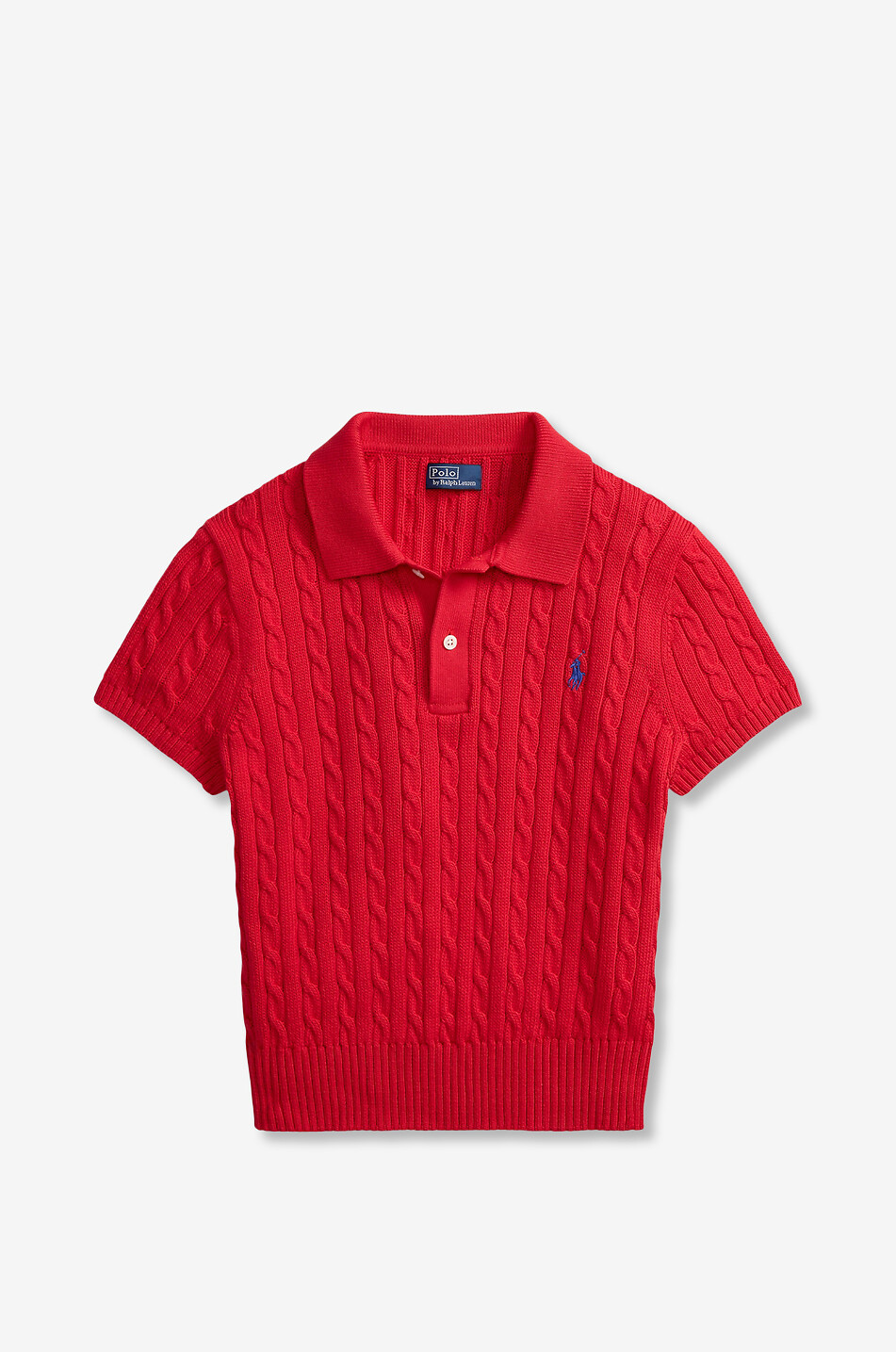 Pony cable knit cotton polo shirt