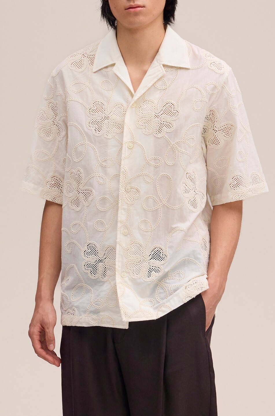 NN07 Ben embroidered cotton Cuban collar shirt Men EGGSHELL 4