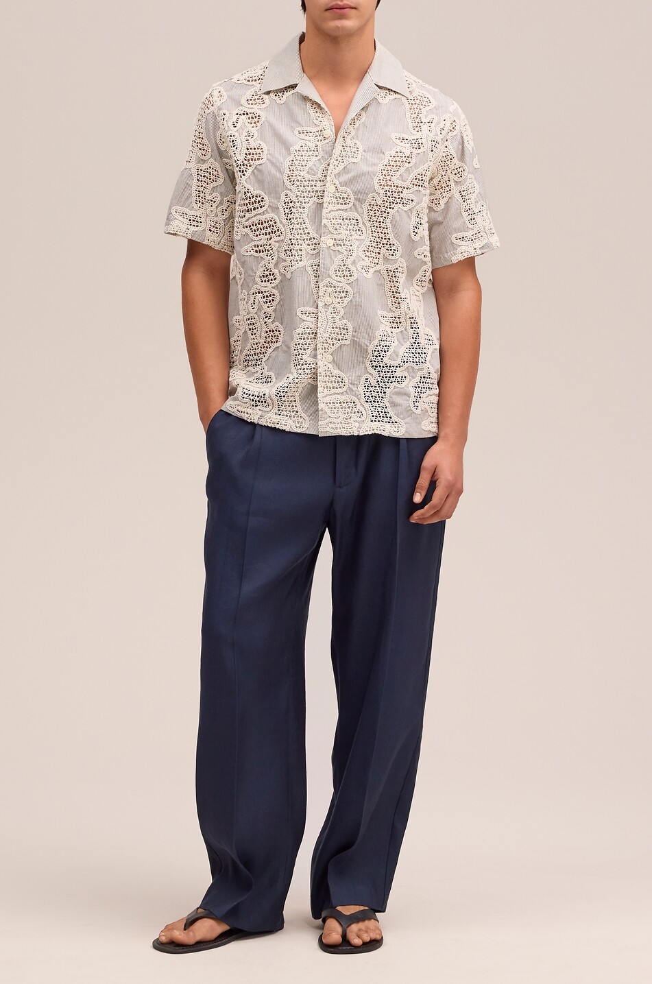 NN07 Julio embroidered cotton Cuban collar shirt Men GREY 2