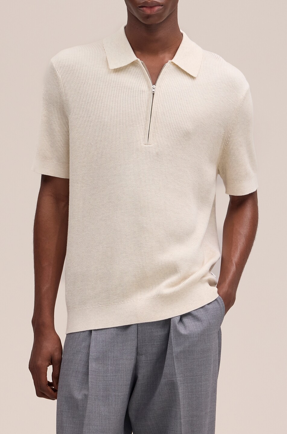 NN07 Hansie cotton short-sleeved half-zip polo shirt Men EGGSHELL 2