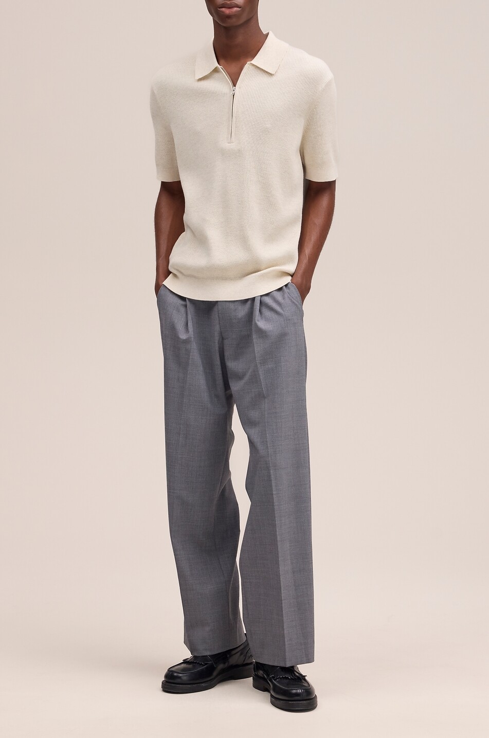 NN07 Hansie cotton short-sleeved half-zip polo shirt Men EGGSHELL 3