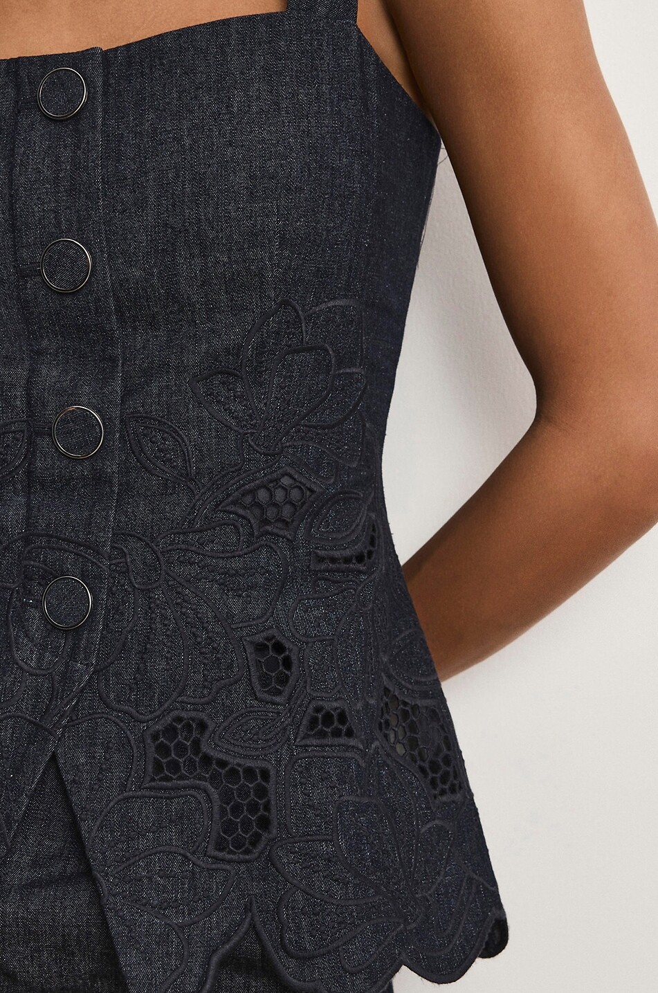 VERONICA BEARD Mirielle embroidered denim square-neck top Women DARK BLUE 5