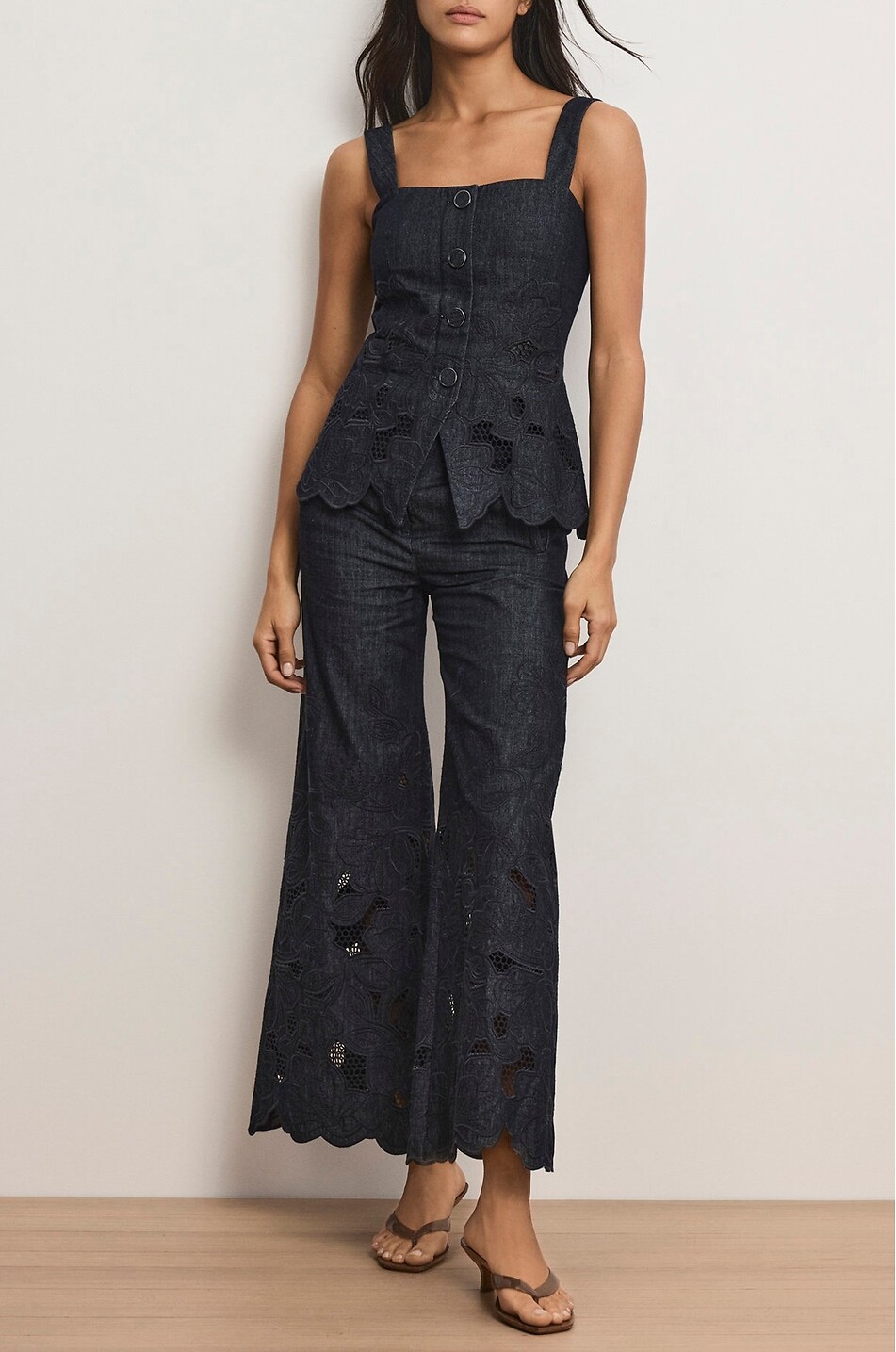 VERONICA BEARD Mirielle embroidered denim square-neck top Women DARK BLUE 2