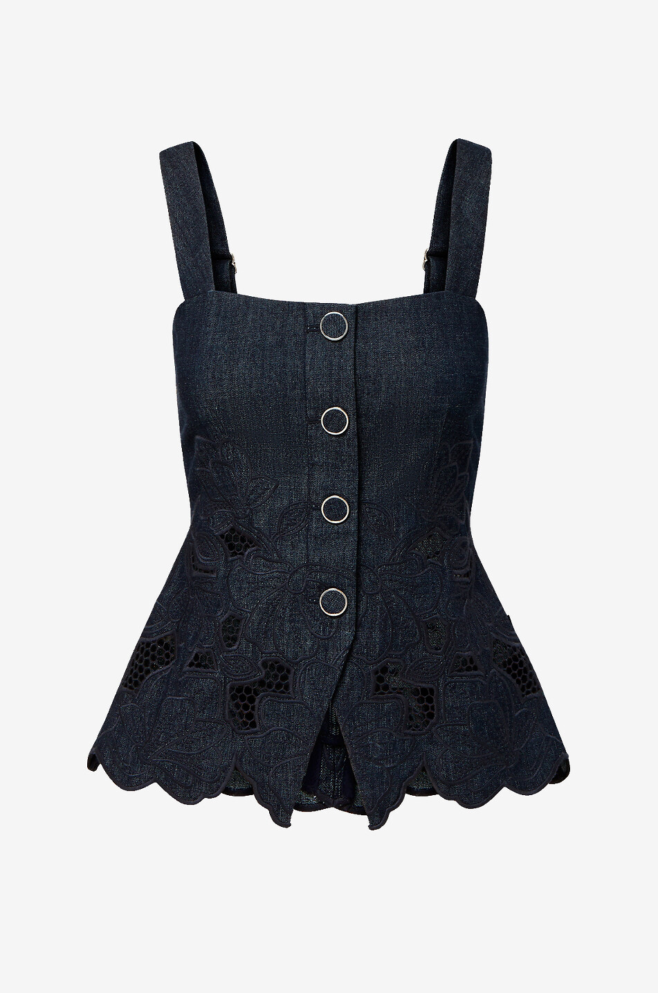 Mirielle embroidered denim square-neck top