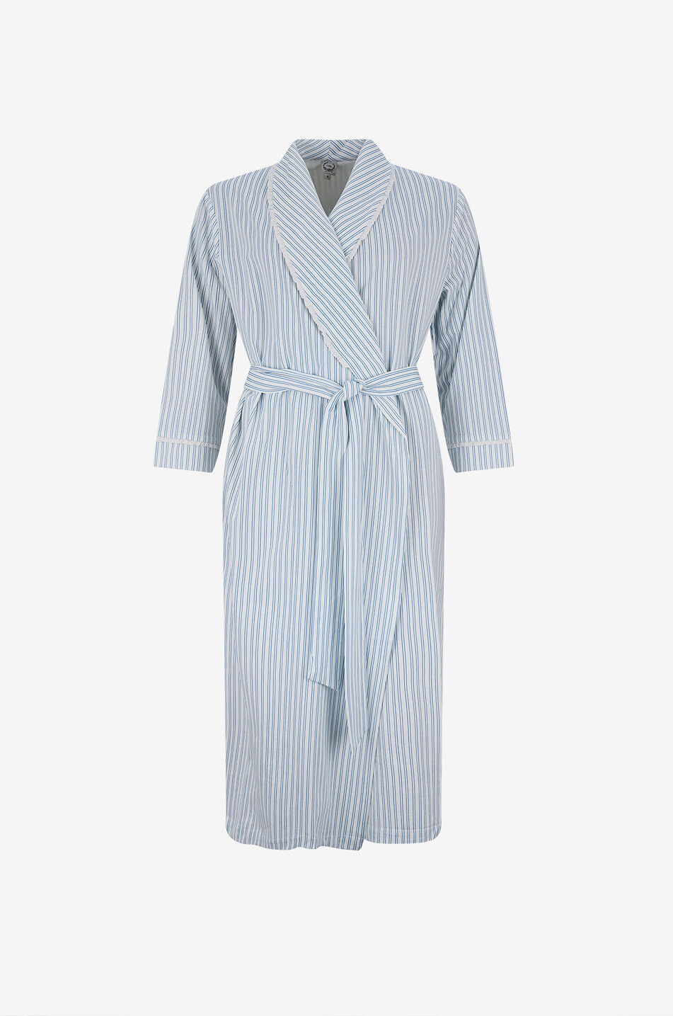 LALIDE A PARIS Adria striped cotton mid-length kimono with lace trim Women MULTI COLOURED 1