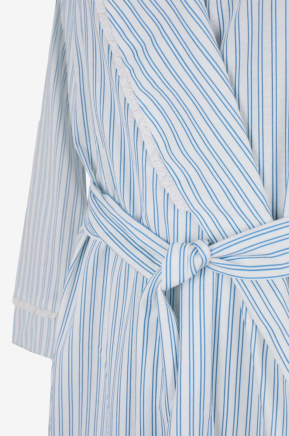 LALIDE A PARIS Adria striped cotton mid-length kimono with lace trim Women MULTI COLOURED 7