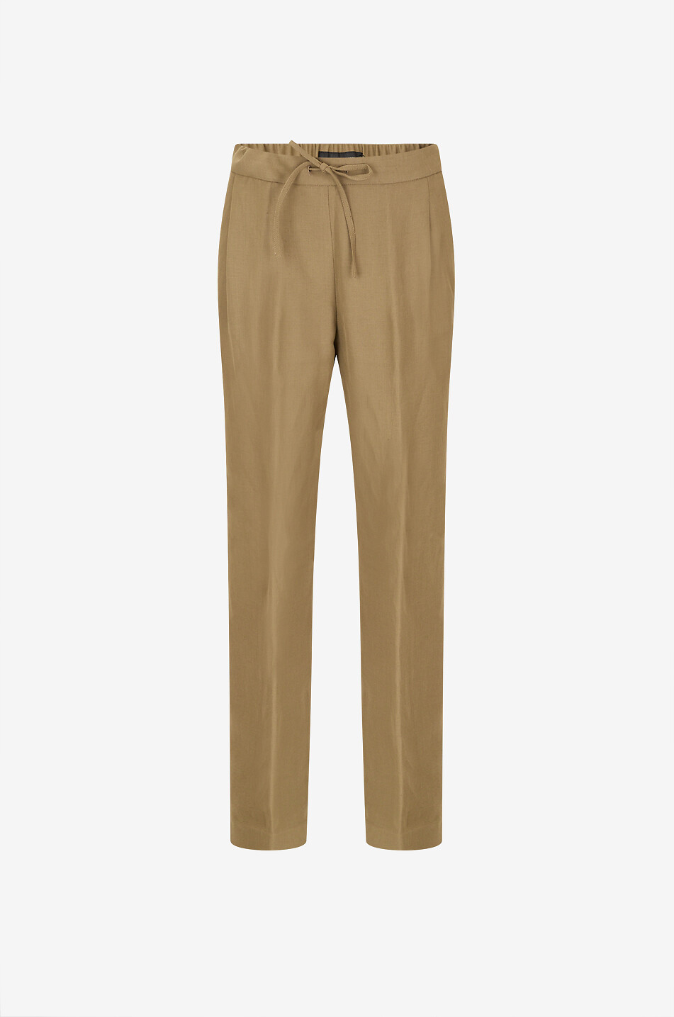 Tapered trousers with drawstring in viscose and linen