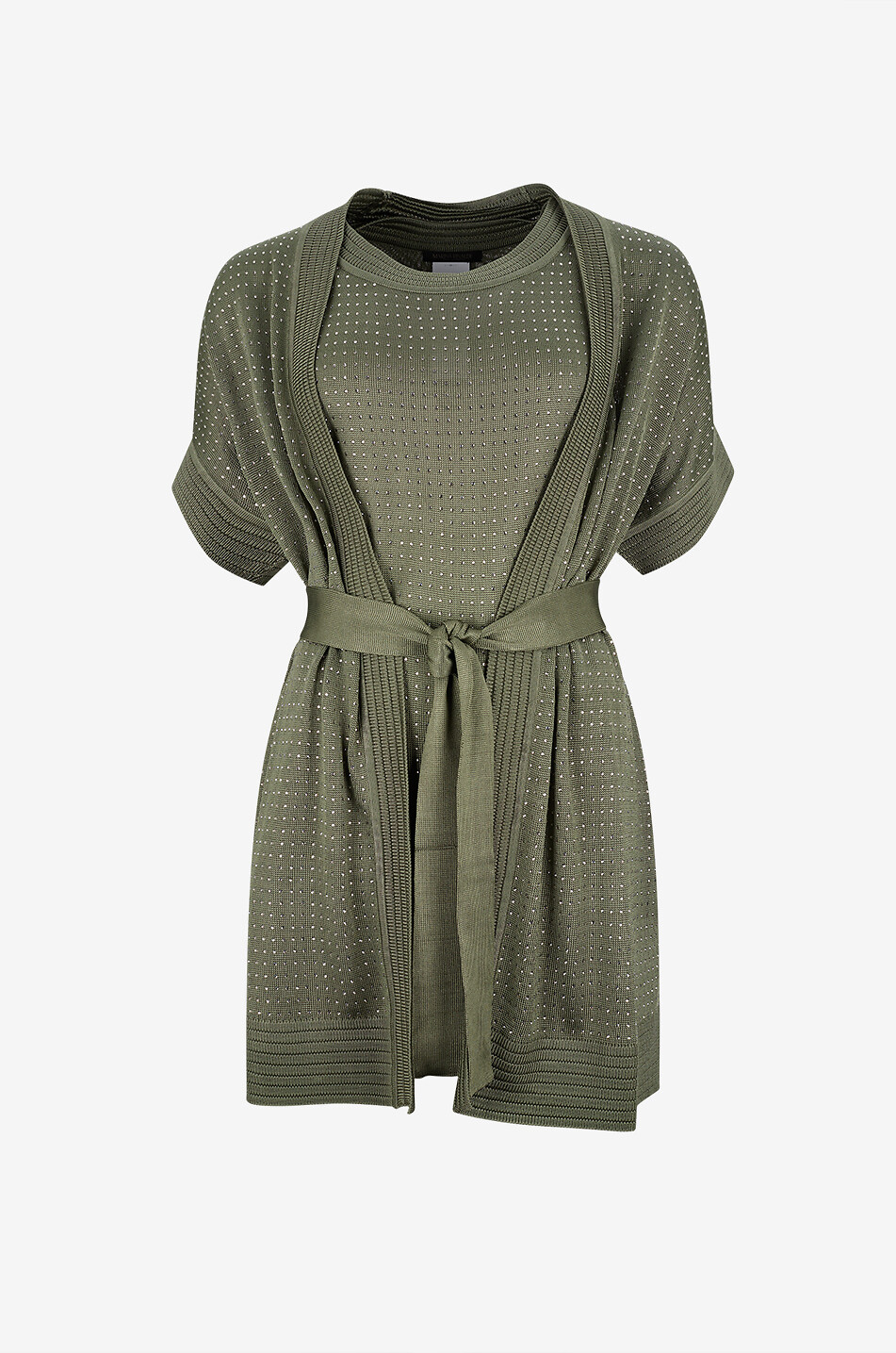 MARINA RINALDI Cardigan mit Rundhalsausschnitt mit Strasssteinen aus Viskose Damen KHAKI 1