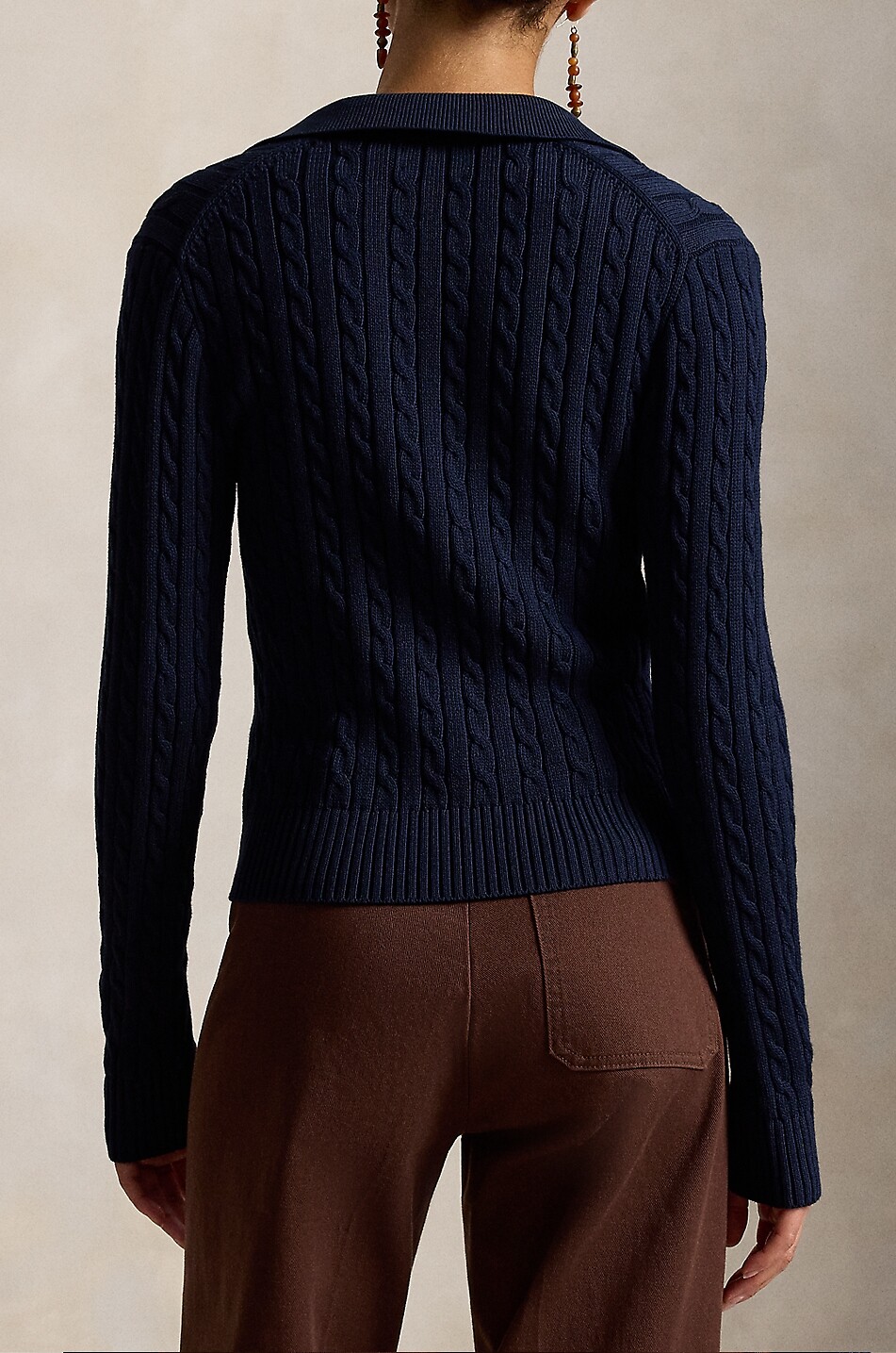 POLO RALPH LAUREN Schmaler geknöpfter Zopfstrick-Cardigan aus Baumwolle mit Hemdkragen Polo Damen DUNKELBLAU 4