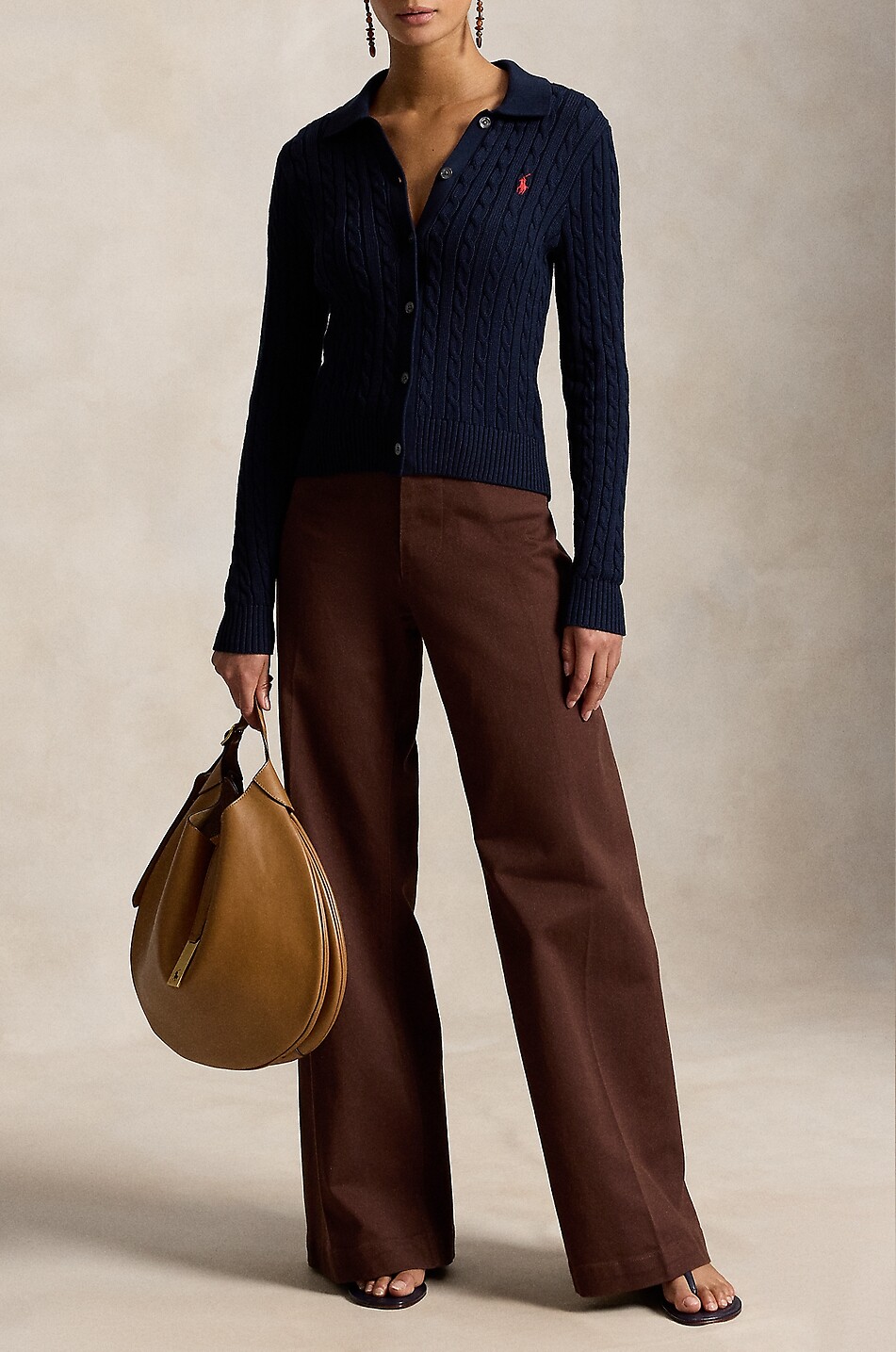 POLO RALPH LAUREN Schmaler geknöpfter Zopfstrick-Cardigan aus Baumwolle mit Hemdkragen Polo Damen DUNKELBLAU 5