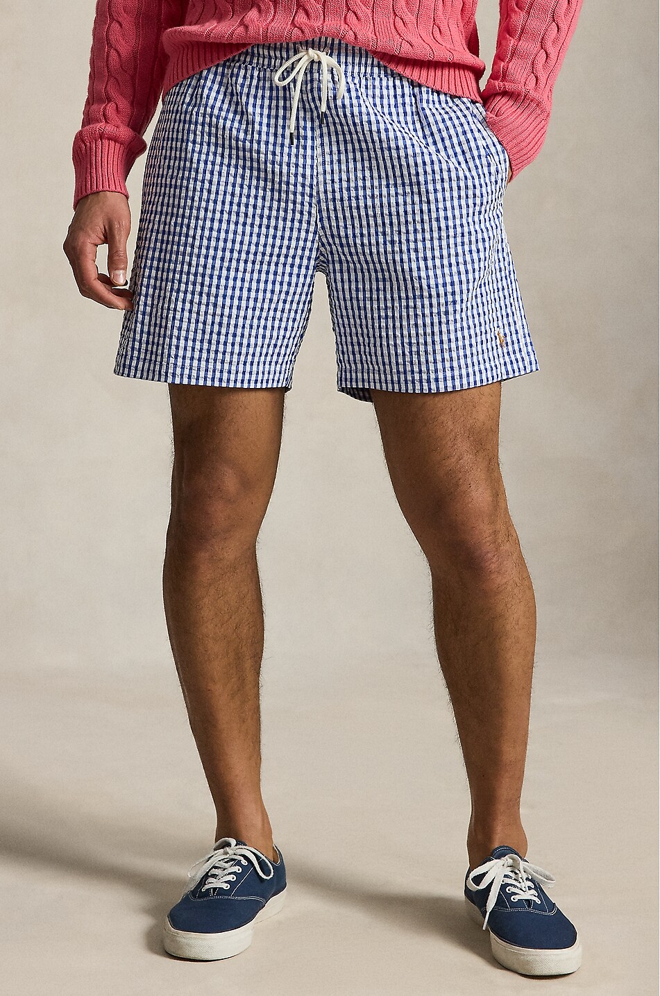 POLO RALPH LAUREN Seersucker-Badeshorts mit Vichykaros Traveler Herren BLAU 2