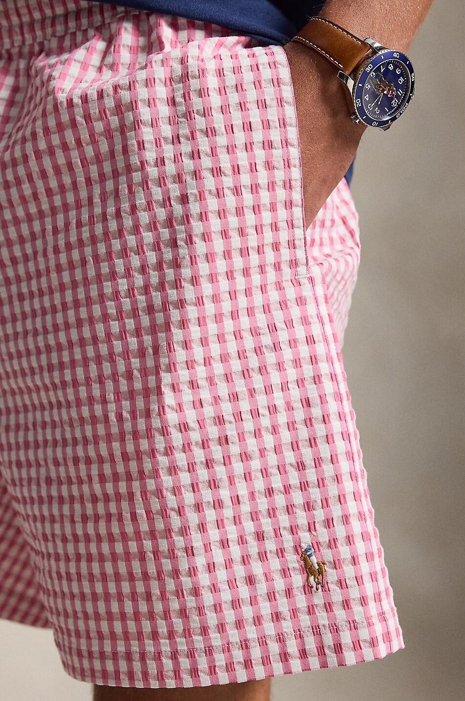 POLO RALPH LAUREN Traveler gingham check seersucker swimshorts Men PINK 4